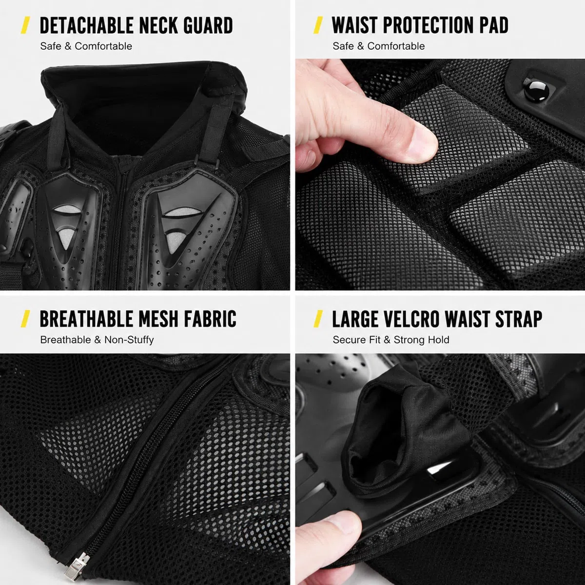 Traje de Protección para Moto con Armadura Completa Equipo de Motocross Transpirable y Ligero con Protectores de Pecho, Espalda, Hombros y Codos Para Dirt Bike, ATV y Carreras,Black-XL