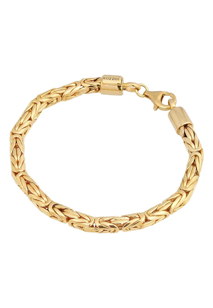 Kuzzoi Pulsera de plata de Buda para hombre, hecha a mano (5 mm) de plata 925 chapada en oro, pulsera real dorada para hombres, 26,3 g de peso, 0202152422