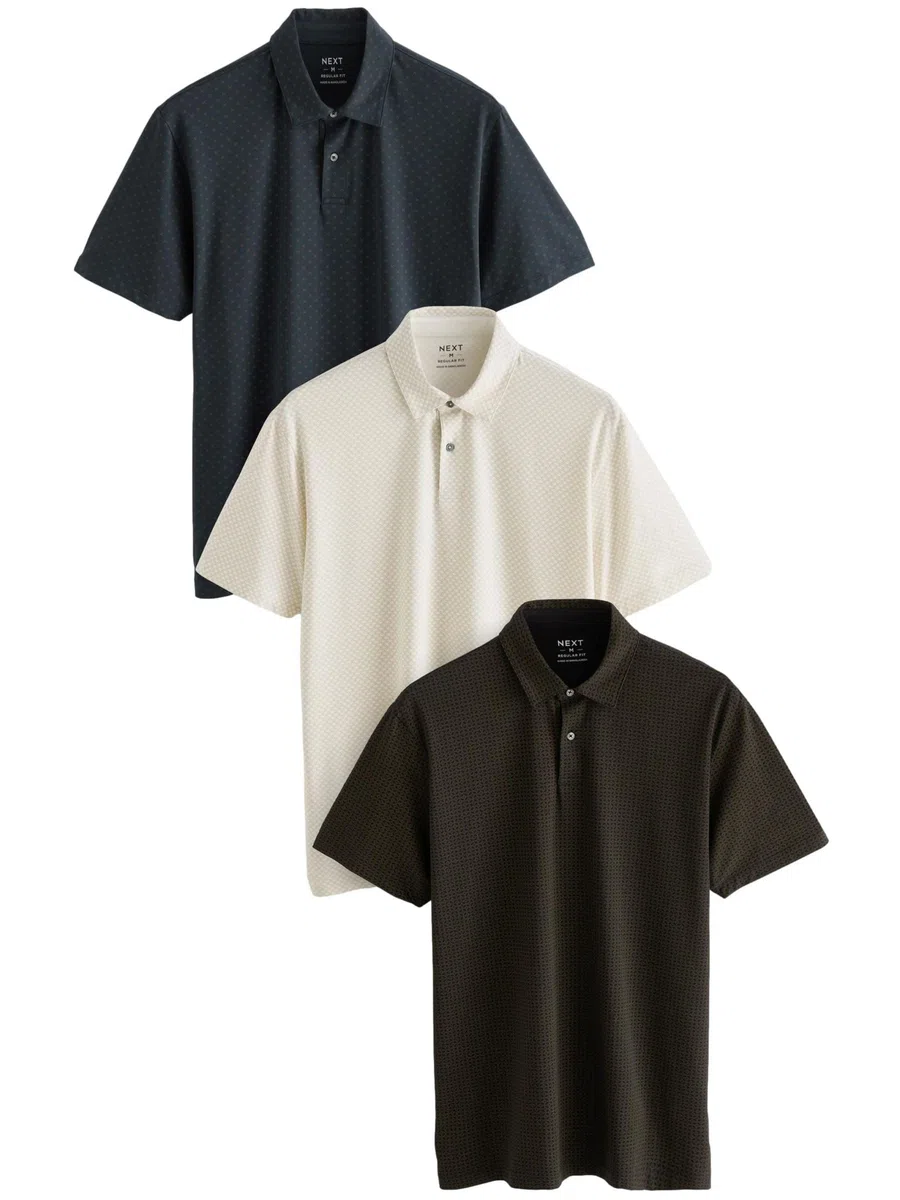 NEXT Hombres Pack de 3 Polos de Punto de Manga Corta con Estampado