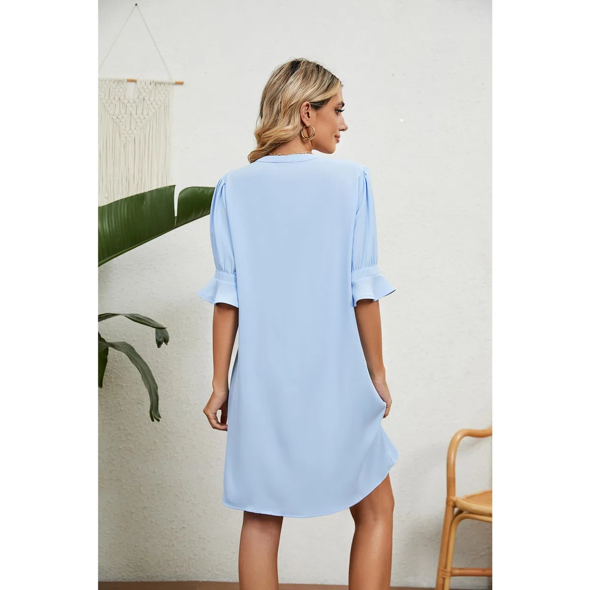 Vestidos de Verano Vestidos de Manga Corta de Cuello V de Verano para Mujeres Vestidos de Playa Larga Relajados Y Elegantes, HUTALIM, Azul, XXL