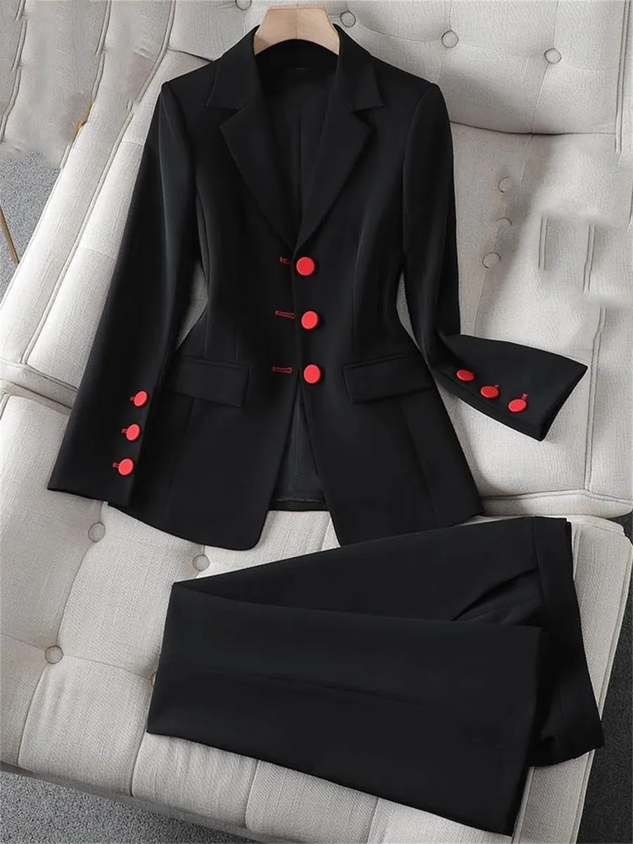 Conjunto de 2 piezas de pantalón de oficina para mujer, moderno, elegante, blazer y pantalones, traje de trabajo formal de negocios