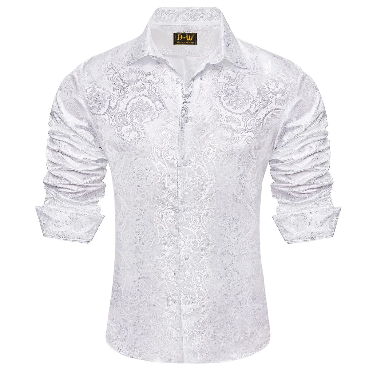 Barry.Wang Mens Dress Shirts Silk Luxury Paisley Big and Tall Long Sleeve Shirt Business Wedding Party Red Black S-3XL