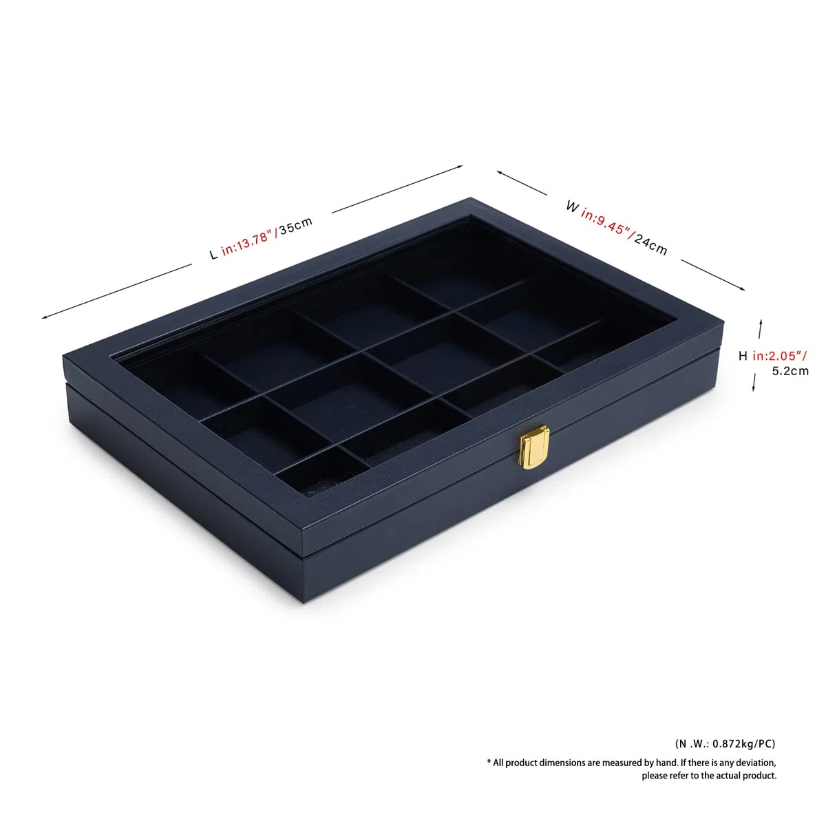 Bandeja Para Joyas 12 Compartimentos, Caja De Almacenamiento De Cuero Con Tapa Transparente - Joyero Con Cerradura Para Colgantes, Collares Y Joyas (azul)