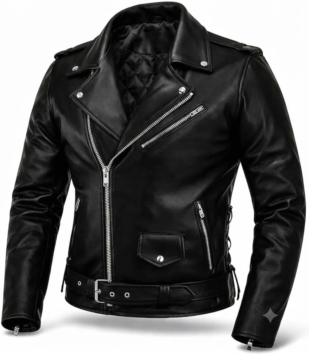 Chaqueta clásica de cuero Brando para hombre, chaqueta de motociclista negra auténtica