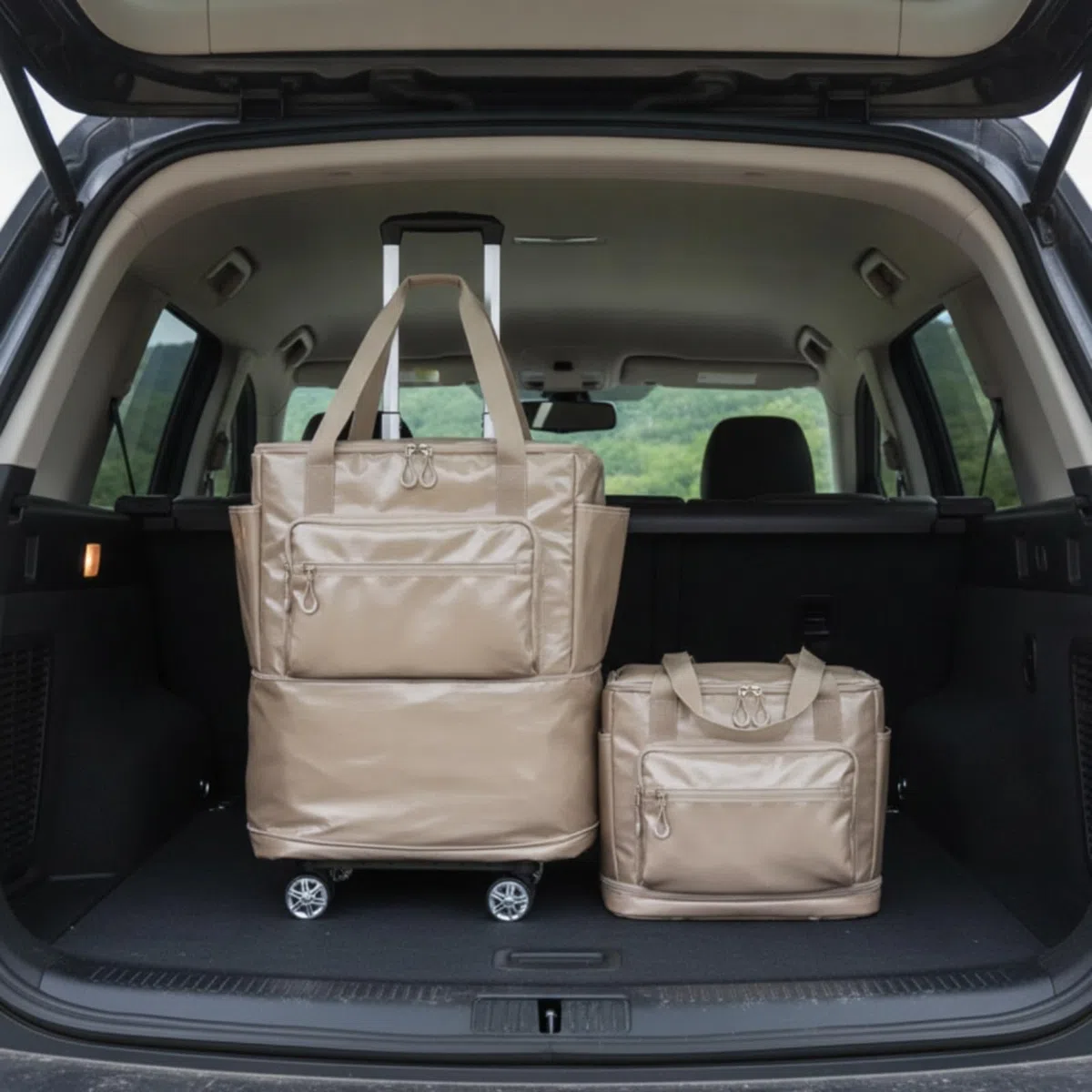 Bolsa Viaje con Carrito smontable Impermeable Bolso Viaje con Ruedas Estable Bolso Mano Plegable para Viajeros, Array, Camel