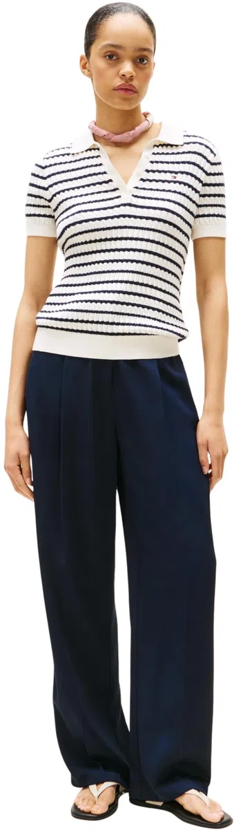 Tommy Hilfiger Polo de Manga Corta Mujer Cable Sweater con Botones