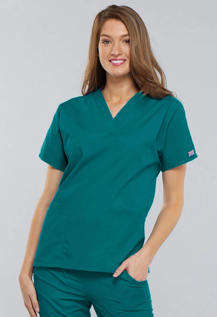Cherokee - Conjunto de uniformes médicos para mujer, ajuste tradicional, manga dolman, parte superior con cuello en V (4700) y pantalón de pierna acampanada con cordón ajustable de talle natural (4101
