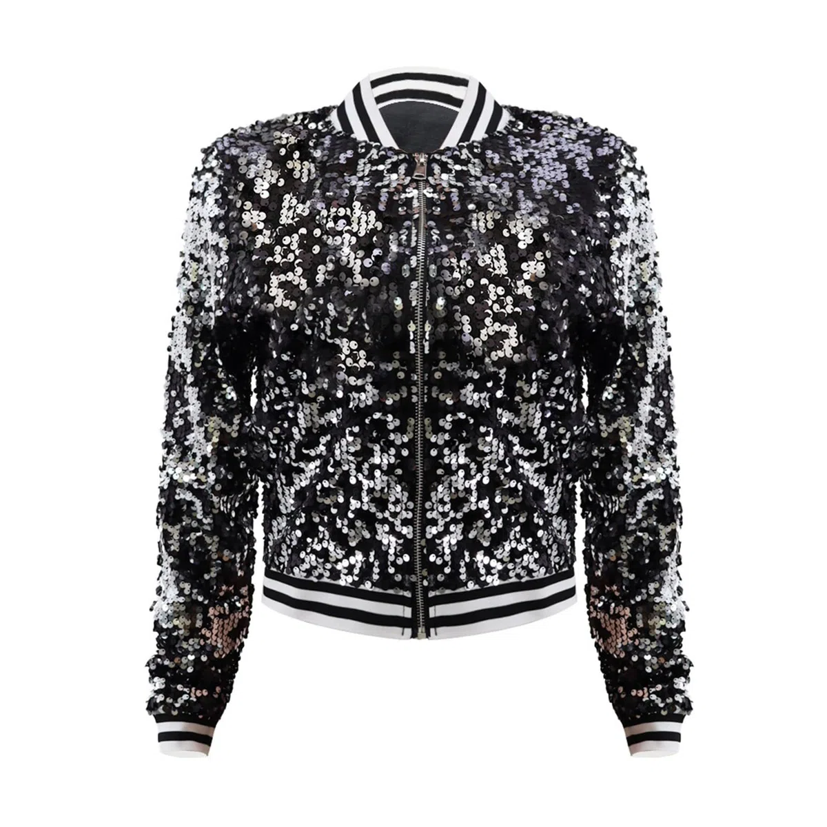 Generisch Chaqueta de punto de manga larga para mujer, otoño, invierno, lentejuelas, béisbol, 1