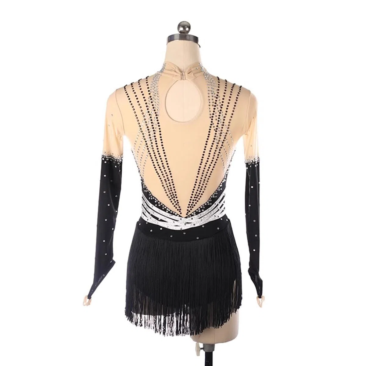 purpleq Vestido de Danza Patinaje Hielo para Mujer de Las Mujeres Manga Larga Cuello Alto Pedrería Borla Gimnasia Leotardos Traje de Danza Lirica Ropa Ballet Mujer