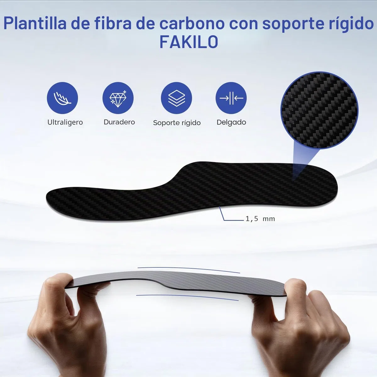 Plantilla de fibra de carbono Morton Extension Orthotic, FAKILO 1 par de plantillas rígidas para hallux rigidus, dedos de césped, hallux limitus – 295 mm – Talla mujer 14,