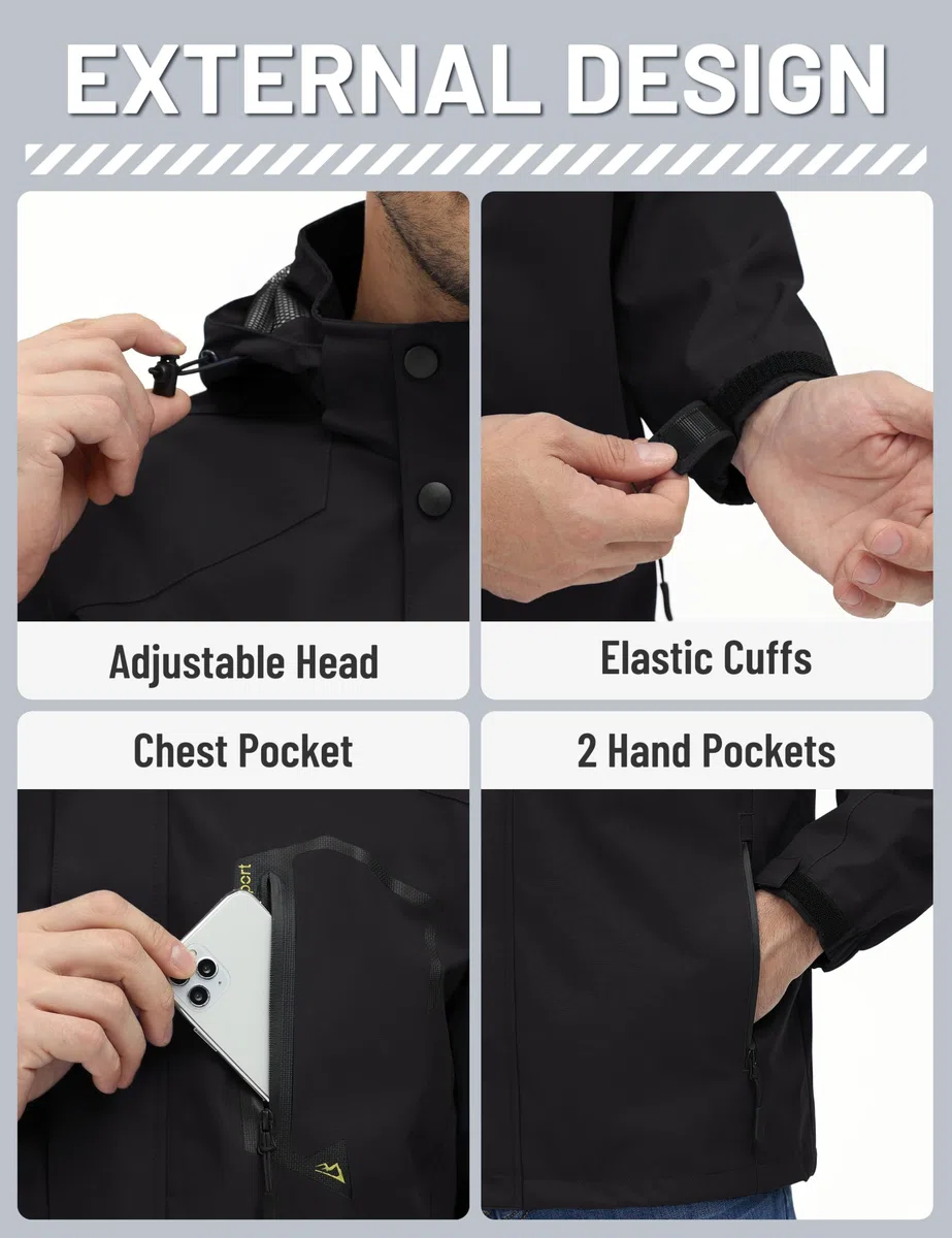 TACVASEN Chaqueta Impermeable con Capucha para Hombre Abrigo para Caminar a Prueba de Viento Ligero Senderismo Ciclismo al Aire Libre