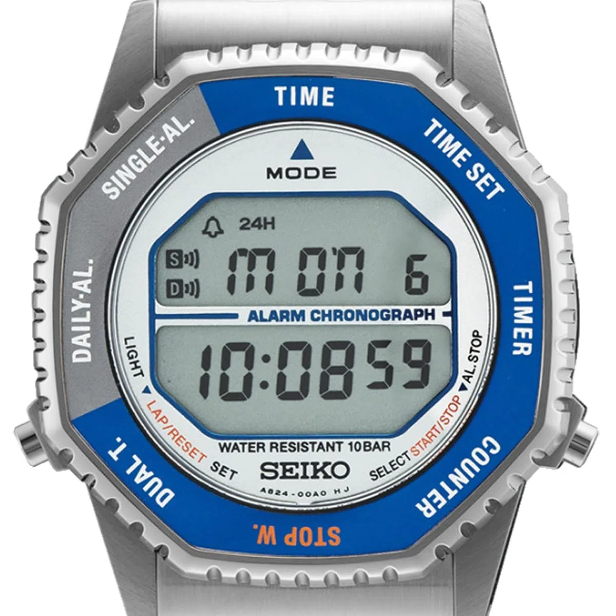 Seiko SMGG21P1 - Reloj Digital para Hombre con Esfera Azul y Plateada y Correa Plateada