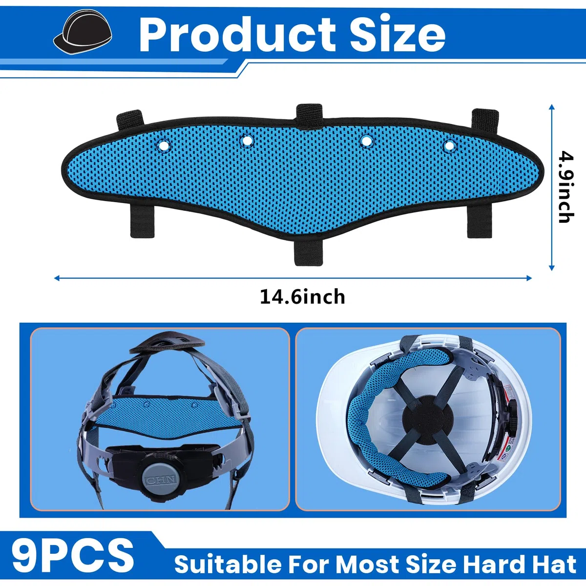 9 Bandas de Sudor para Casco Duro, Lavables, Reutilizables, Forro de Banda para el Sudor, cojín de Aire, Accesorios para Sombreros Duros