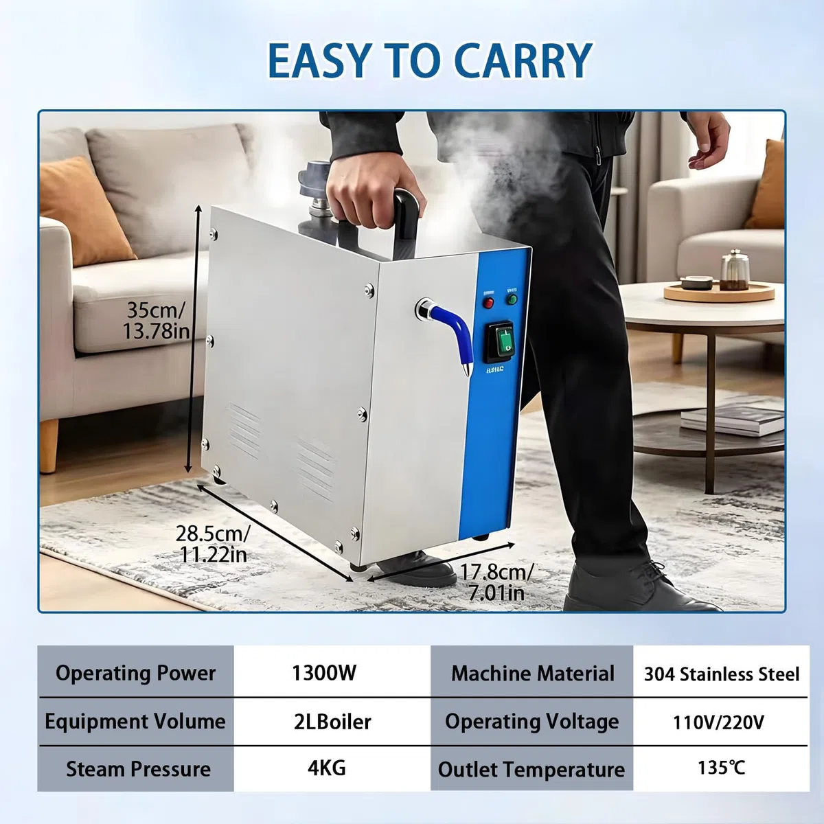 Limpiador Vapor Pro Joyas 2L, Acero Alta presión Silver | 1300W, calentamiento 8 min. Limpia cadenas, gafas, componentes & metales. Depósito 2L. Acero inox.
