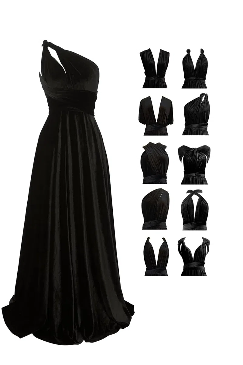 Vestido infinito de terciopelo con bandeau, vestidos convertibles para dama de honor, vestido largo cruzado de terciopelo de talla grande, vestido formal multidirección