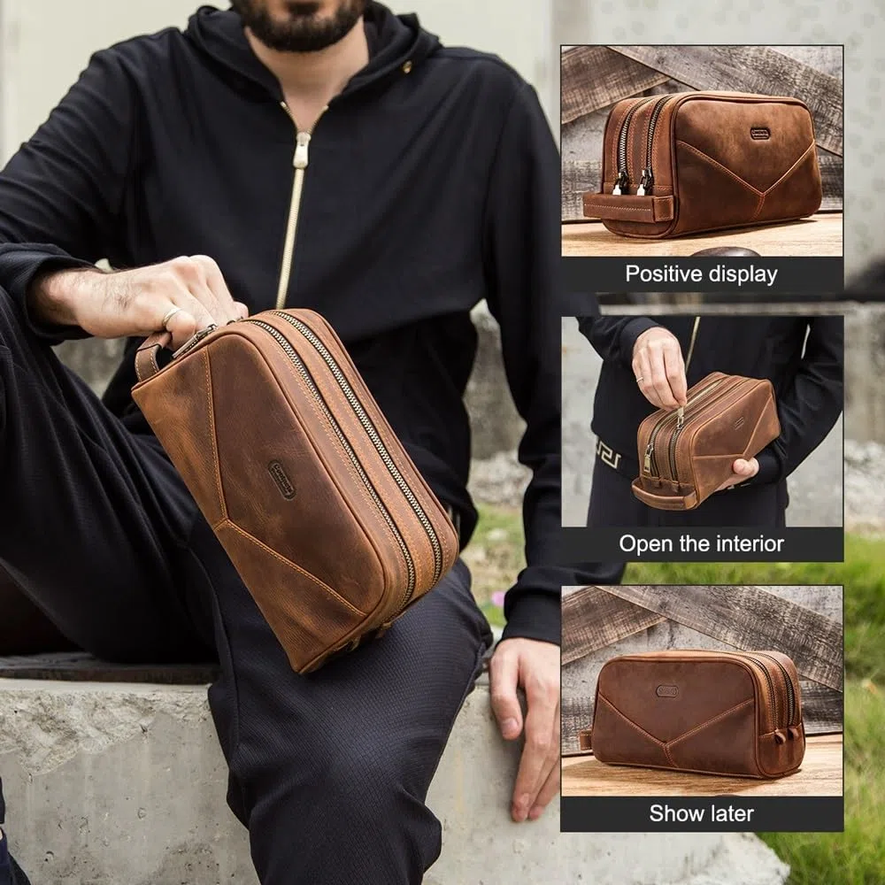 Neceser de Piel for Hombre, Neceser de Piel, Kit Dopp de Piel for Hombre, Neceser, Neceser de Viaje for Hombre, Organizador de Kit de higiene y Aseo (Grey : A, Size : 26 * 12 * 13.5cm)