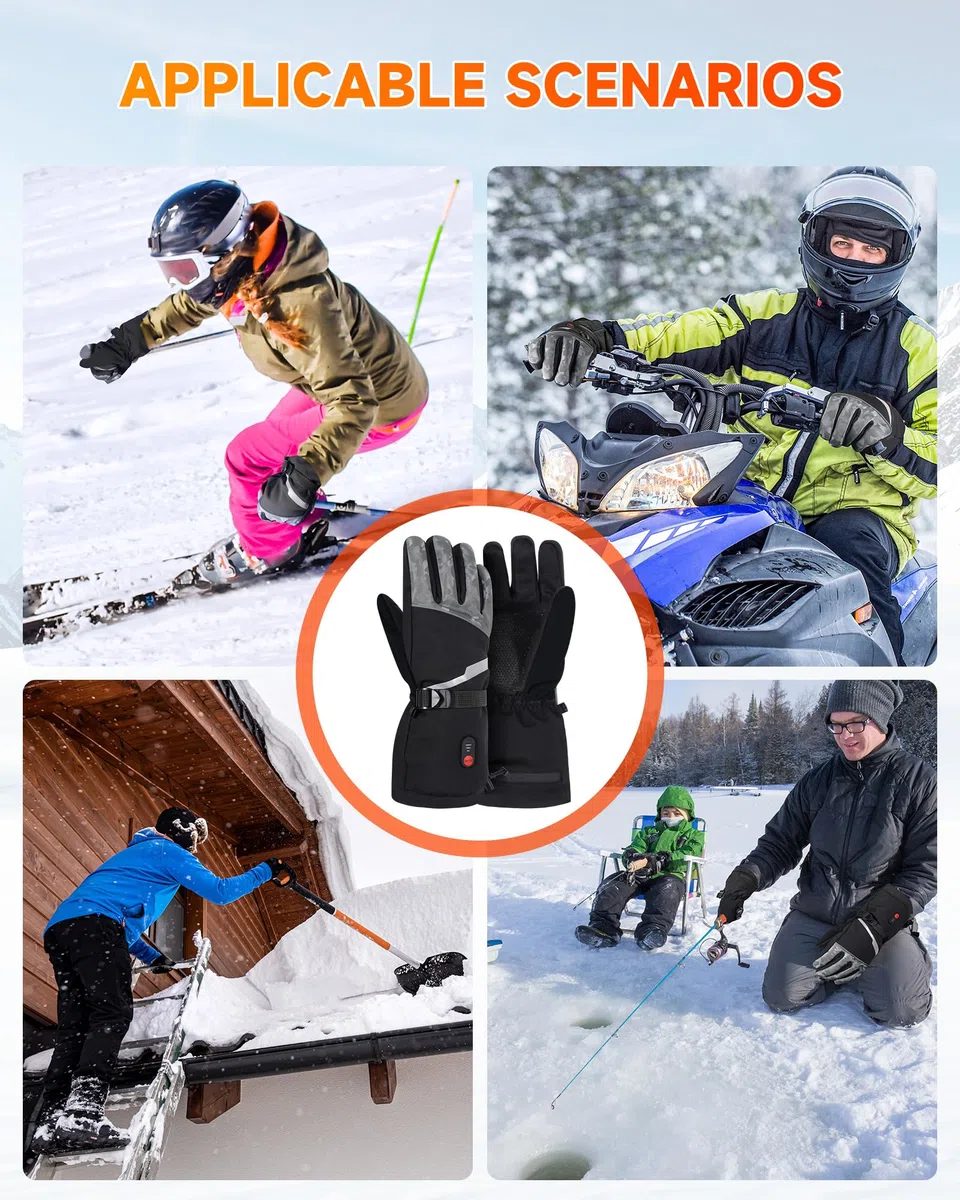 LAMA Guantes calefactables de esquí para hombre y mujer, guantes de ciclismo, guantes de invierno calentados, guantes deportivos con batería de 7,4 V 23,7 wh, para motociclismo, esquí, actividades al