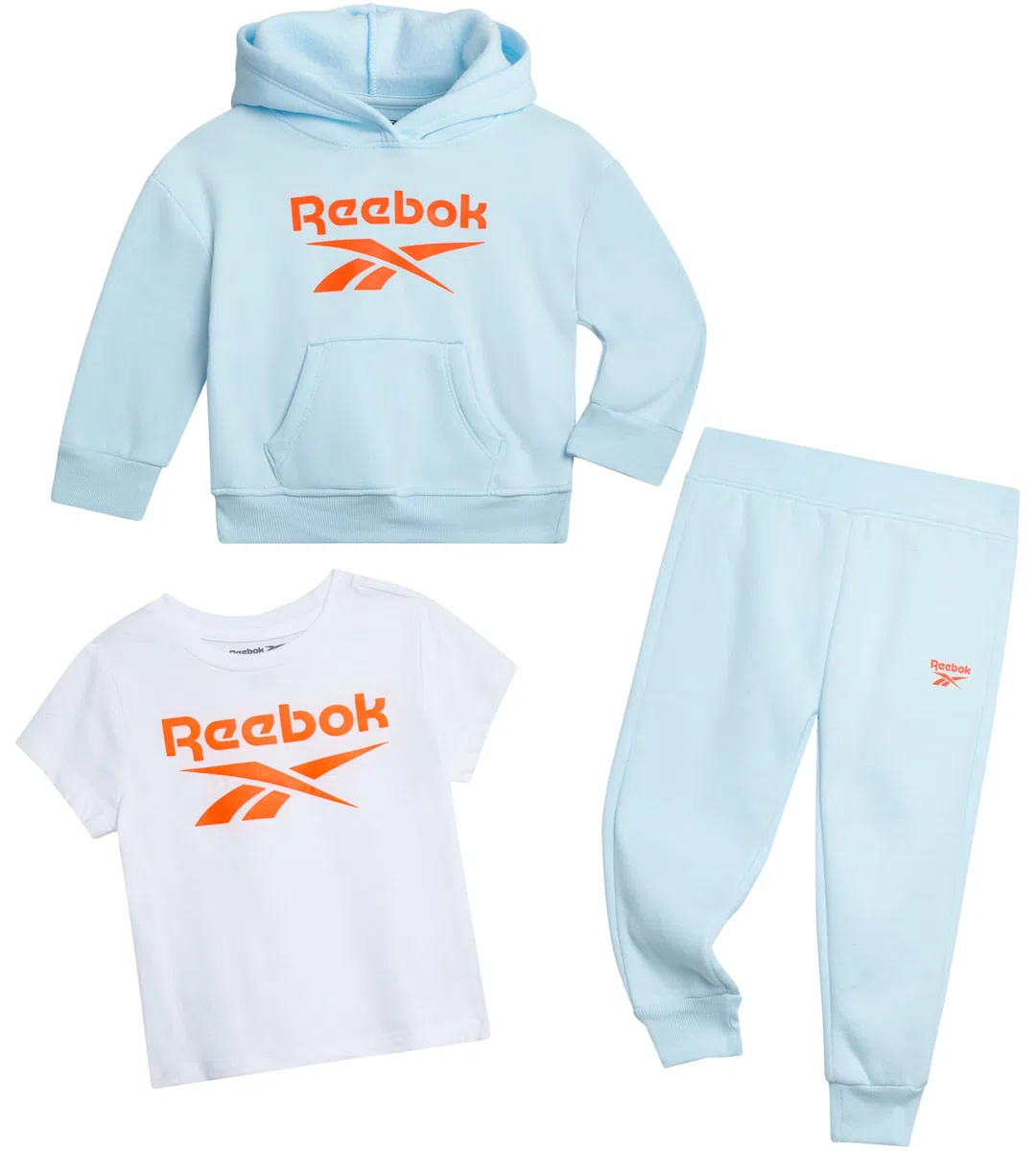 Reebok Conjunto de ropa deportiva para bebés y niñas pequeñas, conjunto de 3 piezas de sudadera con capucha y pantalones deportivos para niñas