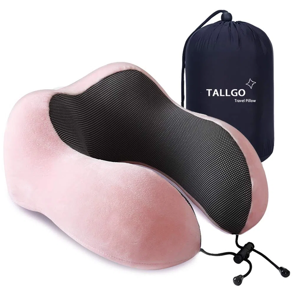 Almohada de Viaje, Almohada Cervical de Espuma viscoelástica, Soporte de Cabeza, Almohada Suave de Apoyo a la Cabeza para el Descanso en avión, Coche u hogar (Rosa)