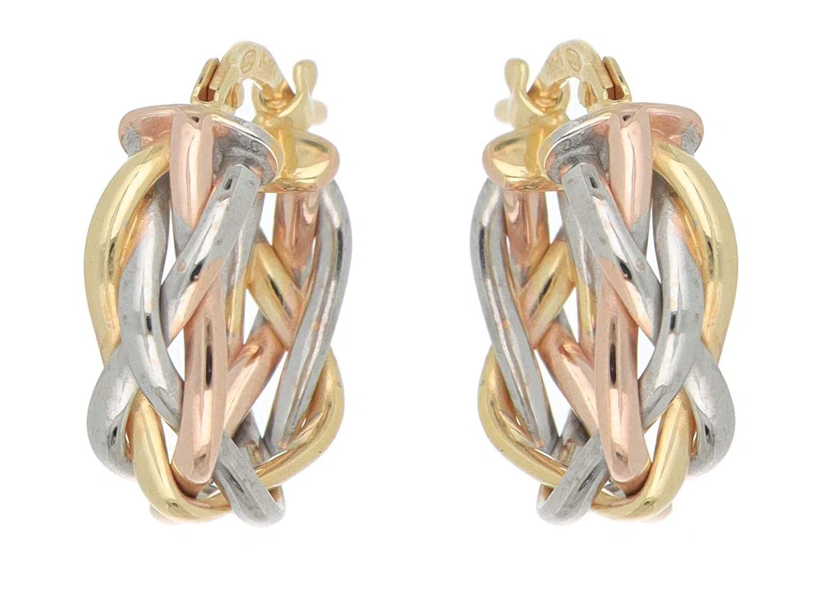 DelPia, Pendientes de aro Oro 18 Quilates y Plata de Ley en Forma de Trenza (10mm)