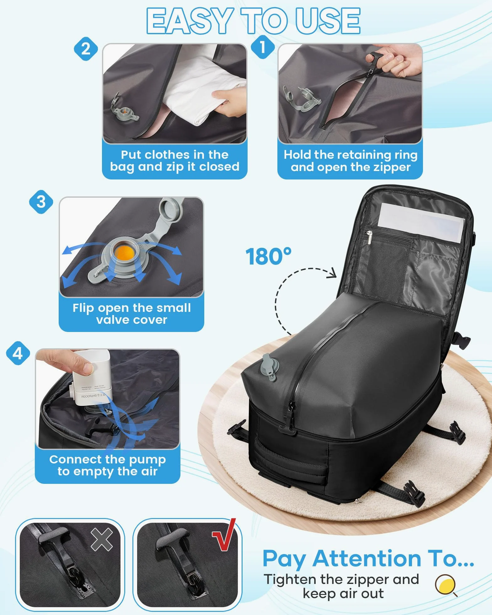 SZLX Mochila al Vacío con Bomba Equipaje de Mano 40x30x20 Ryanair Vueling Wizzair Mochila Viaje Cabina Avion 40x20x30 Mujer Maletas de Viaje Cabina Easyjet Mochila Portatil Hombre