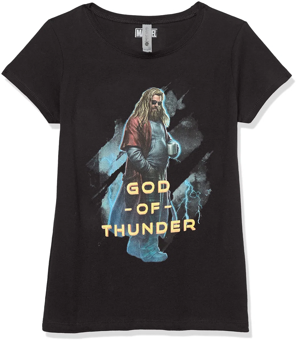 Marvel Lord of Thunder - Camiseta de Manga Corta para niñas Camiseta para Niñas, Negro, L