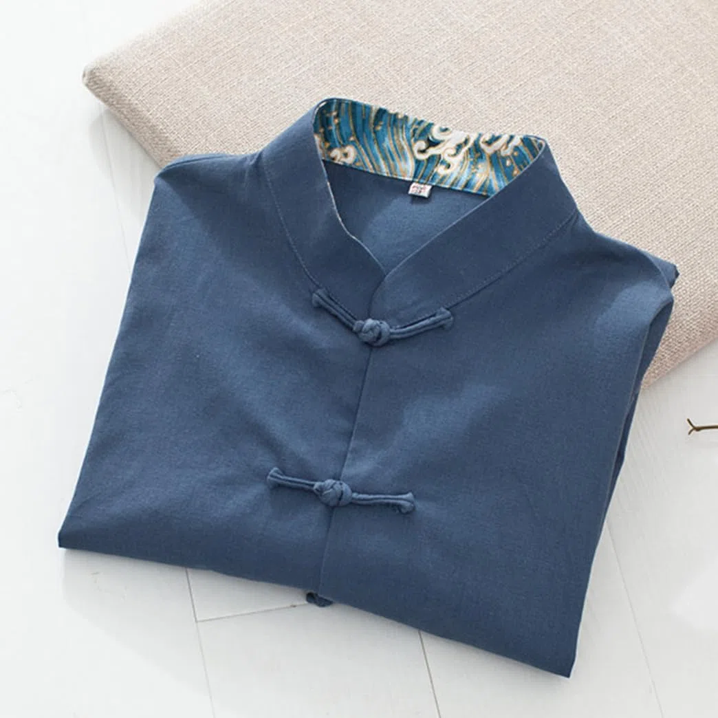 GVILTY Cotton Linen Tang Traje de Ropa Tradicional China, Ropa Kung Fu Tops Jaqueta de Arte marcial de Arte marcial Abrigos de Manga Larga Tai chi Ropa para Personas mayore blue-4XL