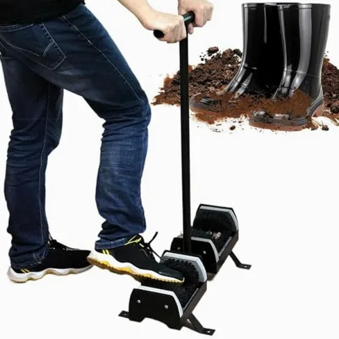 Cepillo rascador de botas, limpiador resistente de doble cara con mango para eliminación de barro, diseño de marco de metal resistente para entrada de patio al aire libre y botas de trabajo, zapatos