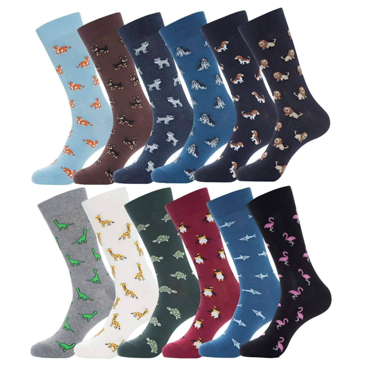 YEJIMONG Calcetines de vestir casuales de algodón para hombre, divertidos y coloridos a rayas, 12 pares, talla 9-12