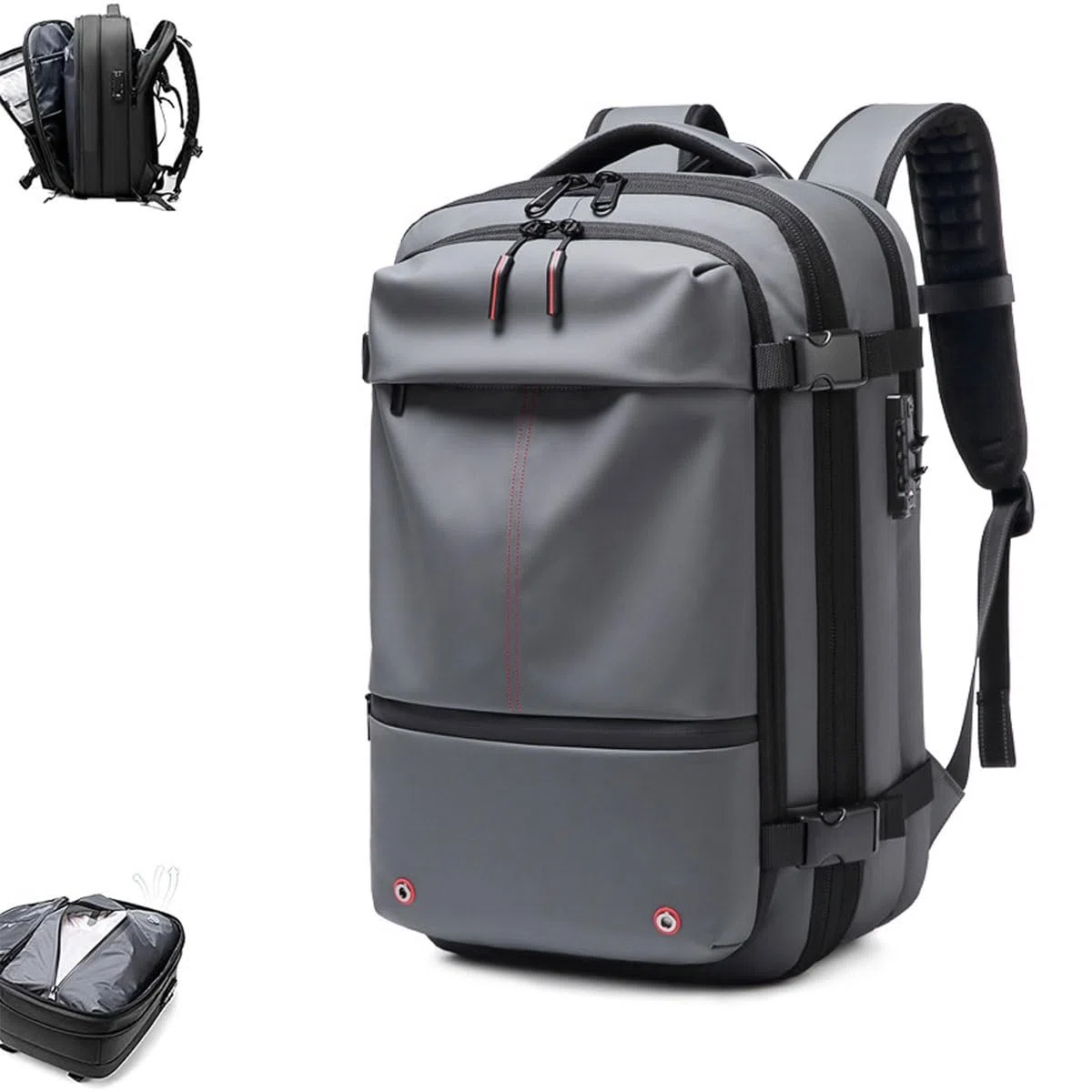 Mochila con Airbag, Mochila De Viaje Vacpack, Mochila Expandible De 60 L con Compresión Al Vacío, Bolsas Resistentes Al Agua(Gray,Manual Press)