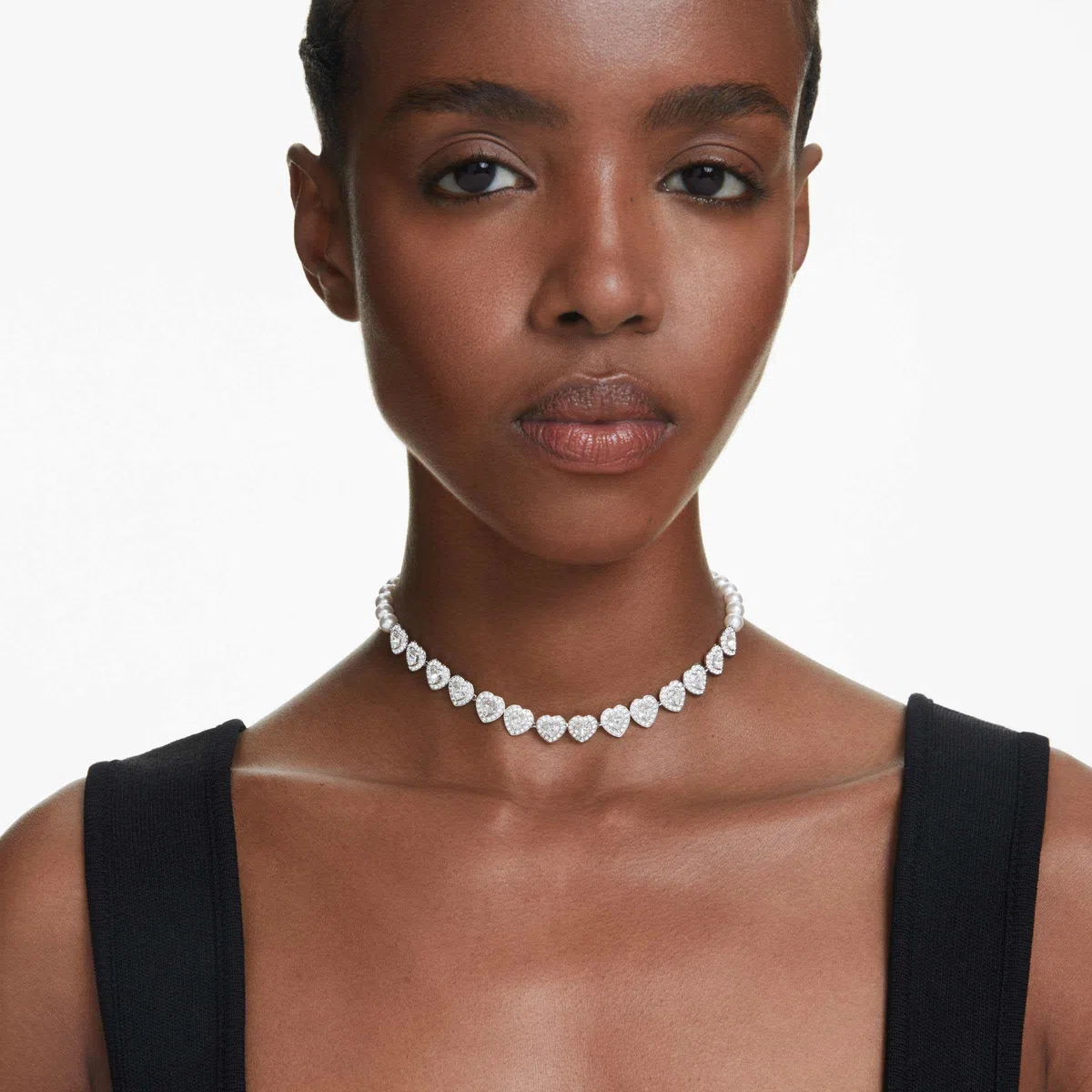 Swarovski Ariana Grande Collection - Collares, pendientes y pulseras con cristales transparentes y perlas con acabado de rodio