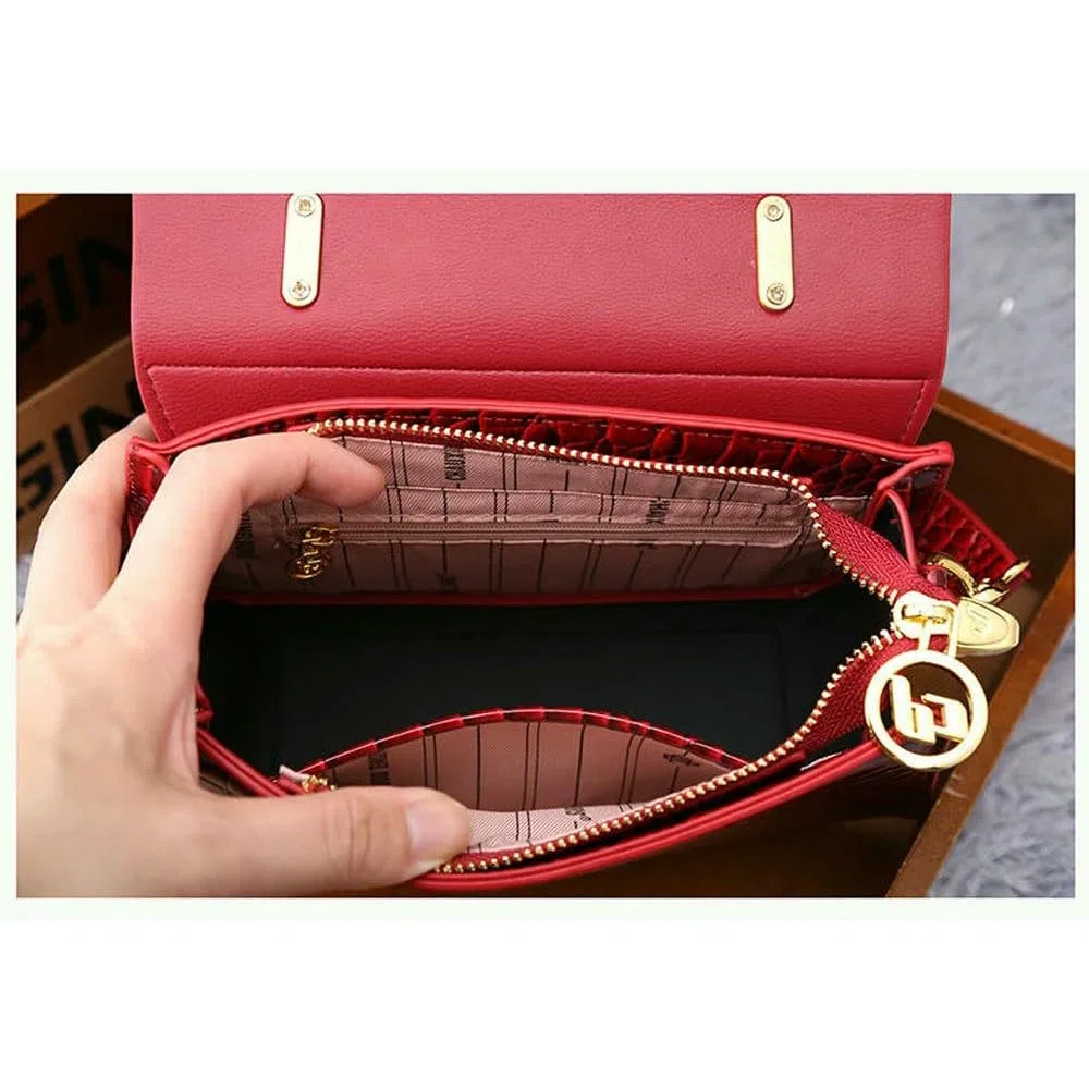Bolsos de Mano para Mujer Bolso Bandolera de Piel auténtica roja con Estampado de cocodrilo Bolsos de Mano portátiles