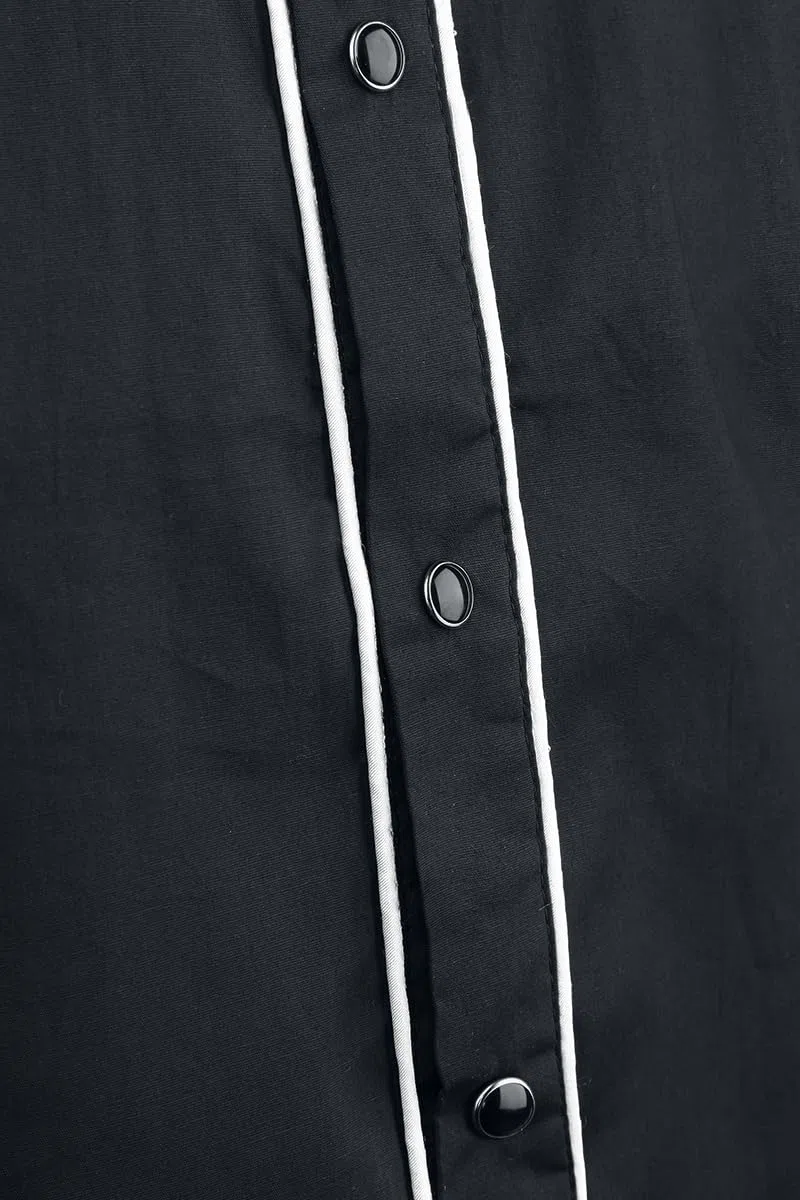 Banned Alternative Plain Trim Hombre Manga Larga Negro-Blanco Regular