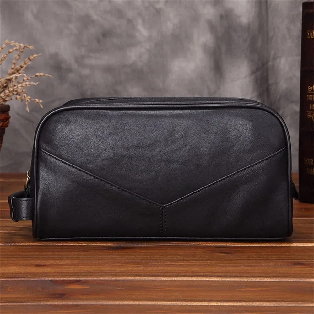 Bolsa de Viaje de Aseo de Cuero Genuino for Hombres y Mujeres, Bolsa de Afeitar Organizador de baño, Organizador de Kit de Aseo
