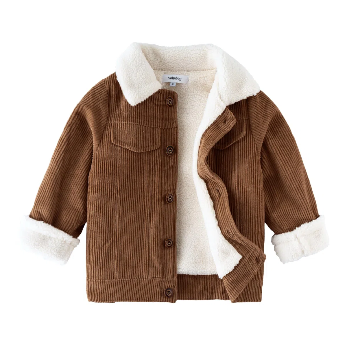 Volunboy Chaqueta de pana para bebé, abrigo de invierno de forro polar para niños, forro de sherpa, con botones, ropa cálida para exteriores