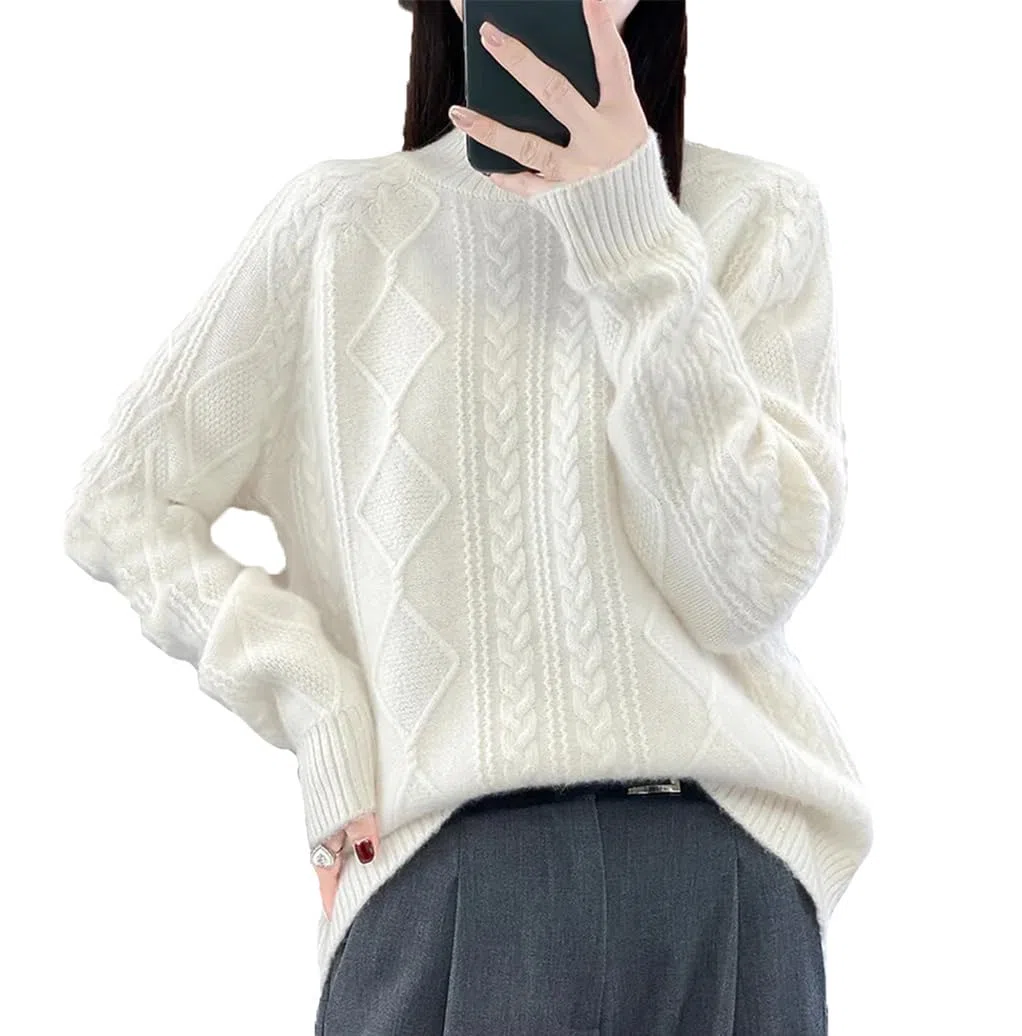 Dninmim Suéter de cuello alto para mujer, grueso, suelto, otoño e invierno