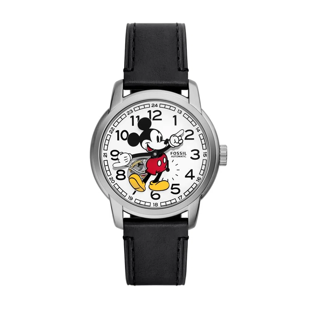Fossil Mickey Mouse Reloj Unisex Adulto, Movimiento Automático con Correa de Acero Inoxidable O Cuero