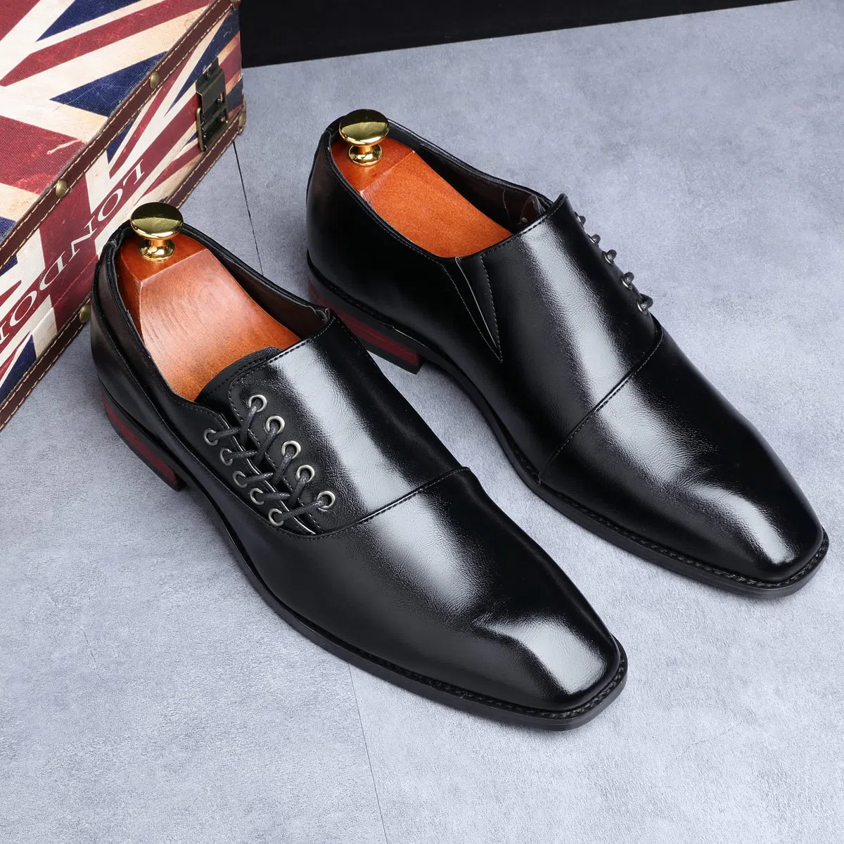 ANUFER Masculino Guapo Diseño único Cuero de Fibra Ultrafina Cordones Lateral Zapatos Formales
