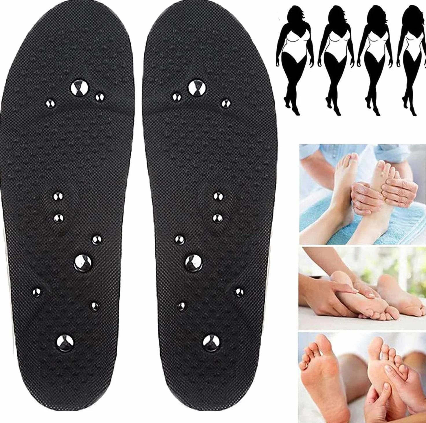 Punto de presión reflexología zapato inserto con masaje antifatiga, plantillas magnéticas con acupresión para hombres y mujeres
