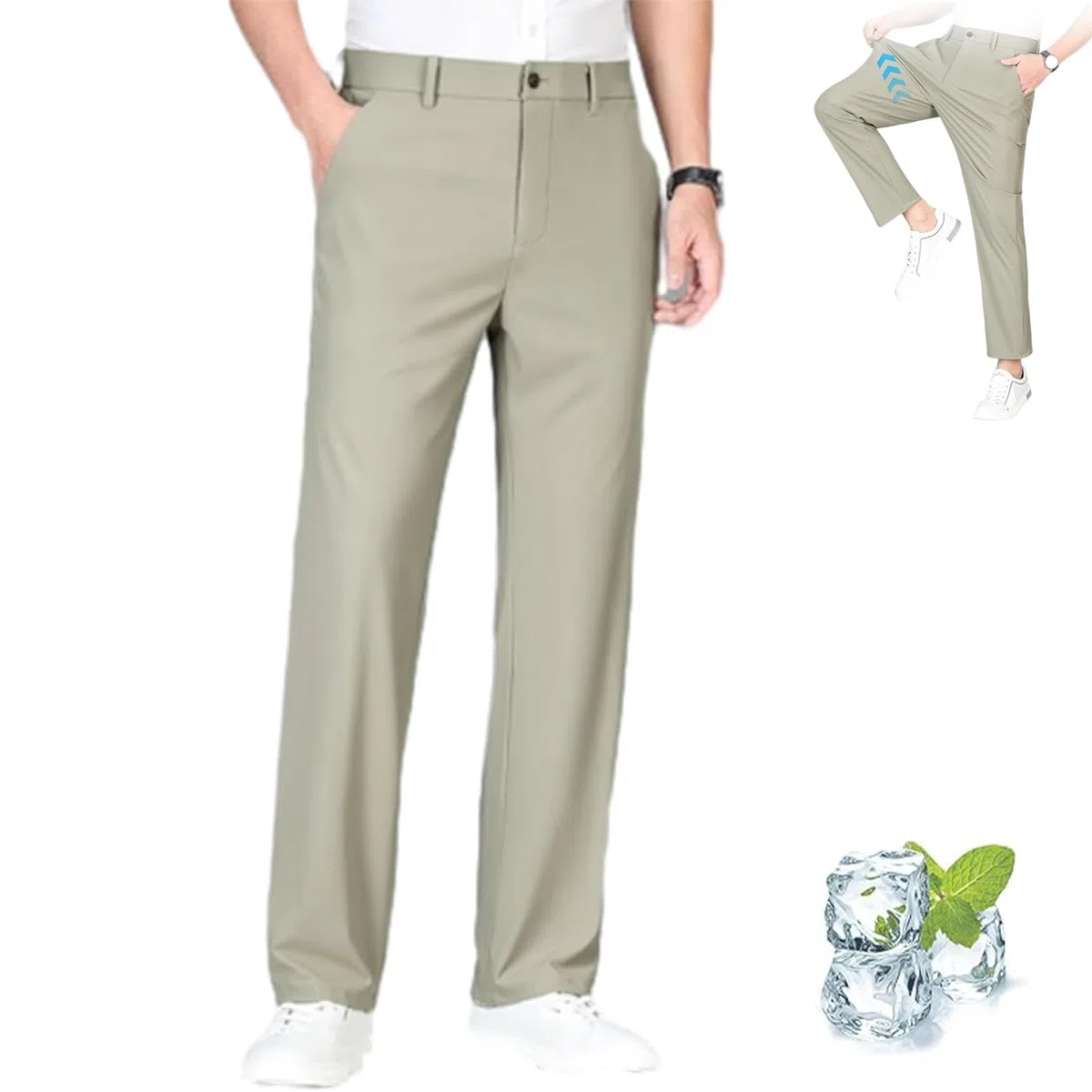 Pantalones cómodos de Seda Helada súper elásticos para Uso Diario, Pantalones de Vestir Transpirables, Cintura elástica, Corte Ajustado, Estilo Recto, Pantalones Casuales para Hombre.