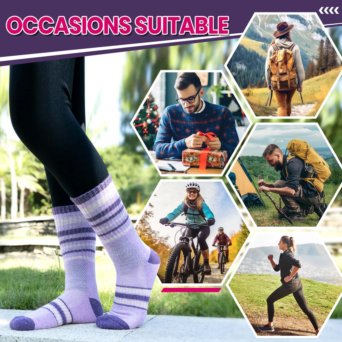 DoSmart Calcetines térmicos de lana merino para senderismo para mujeres y hombres, para invierno, cálidos, absorben la humedad, para botas de trabajo, calcetines de regalo, 5 pares