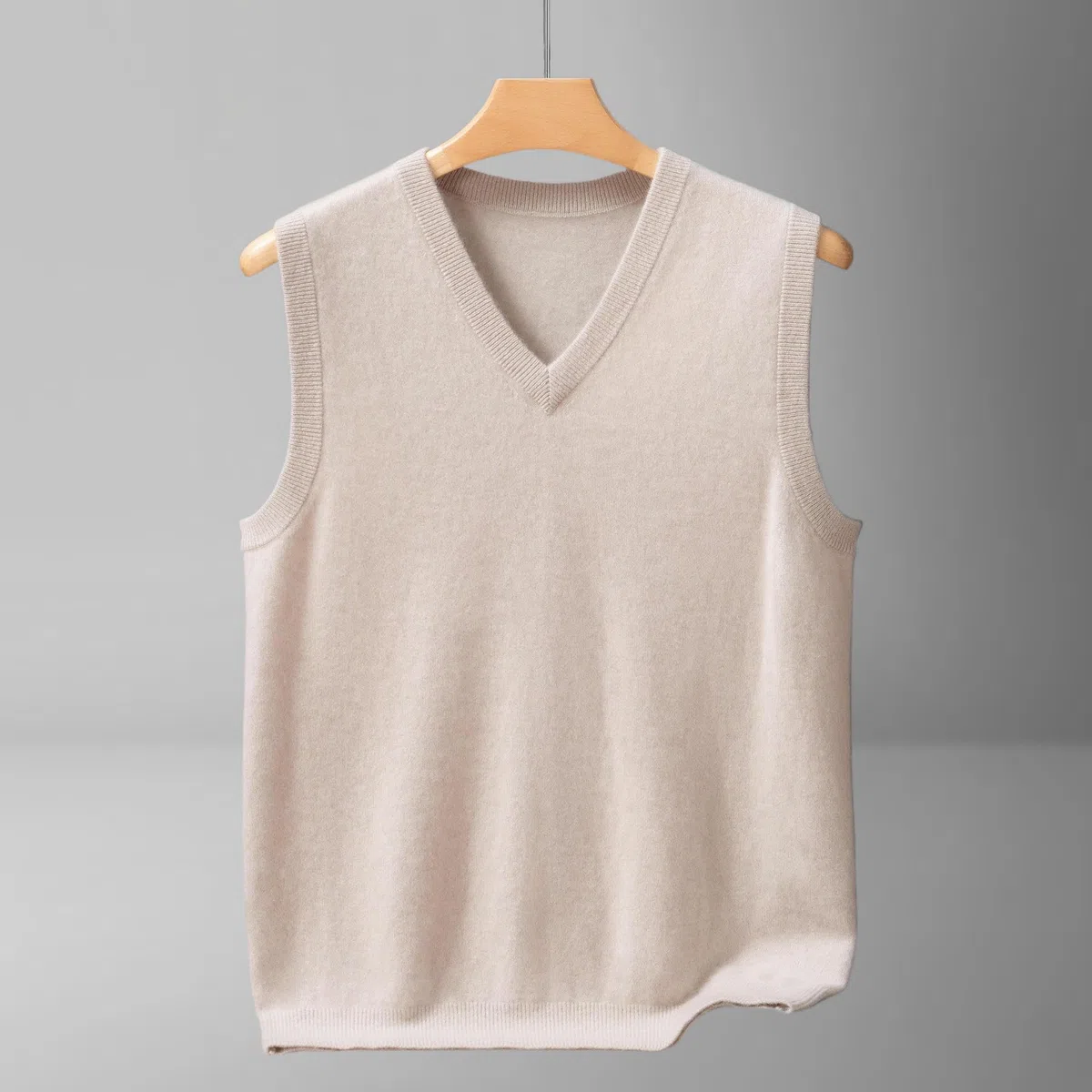 Chaleco de cachemira de punto sin mangas con cuello en V para hombre