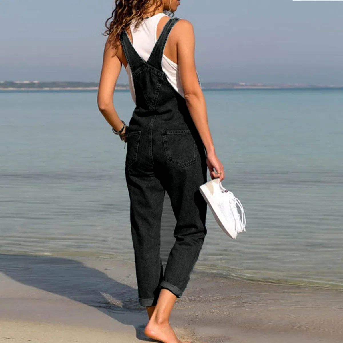 Generisch Pantalones de peto de mezclilla para mujer, sexy, pelele largo, monos