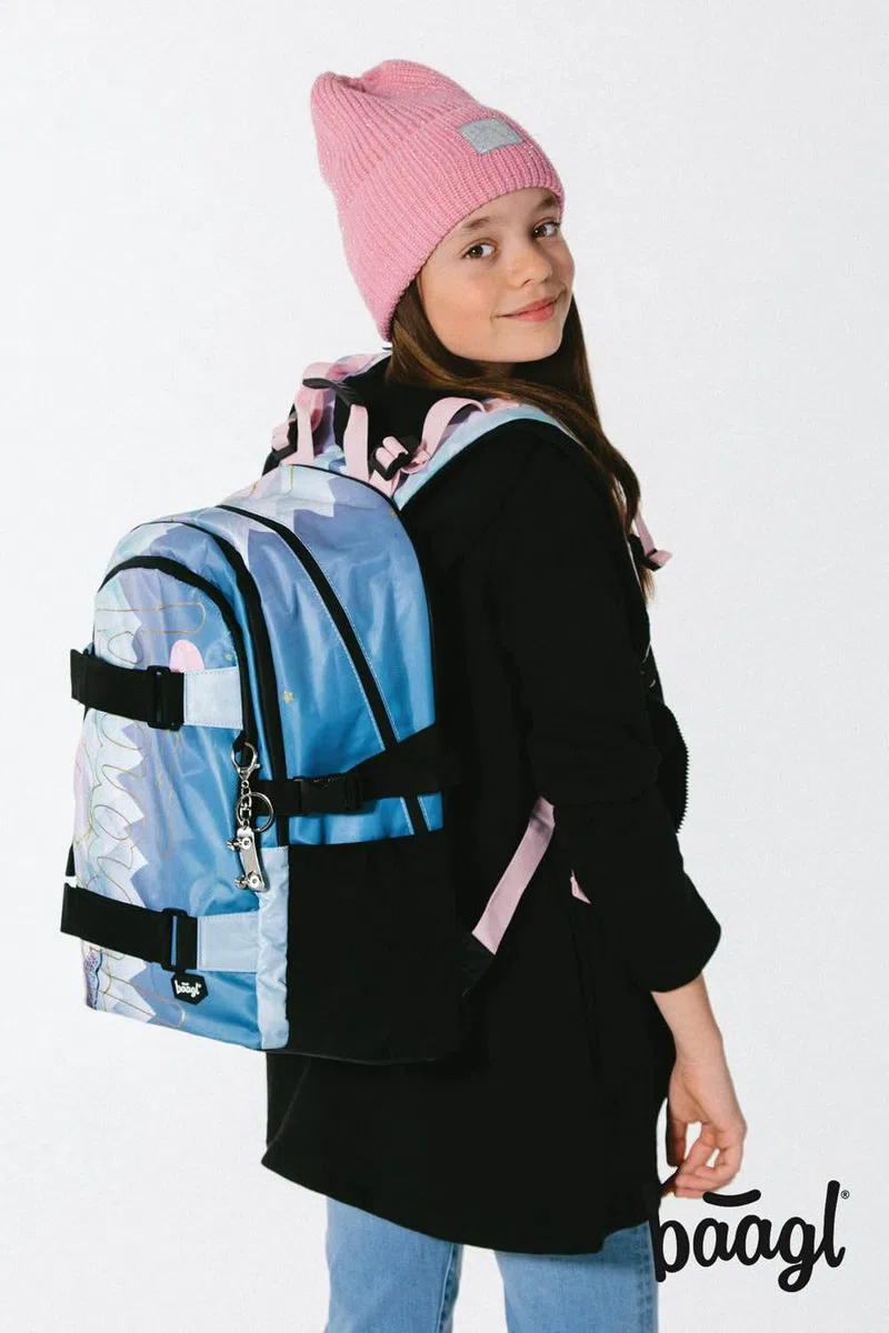 Baagl Juego De Mochila Escolar Para Niña, 3 Piezas, Mochila Escolar A Partir De 3ª Clase, Con Correa Para El Pecho, Ergonómica (Skate Moon), Skate Moon