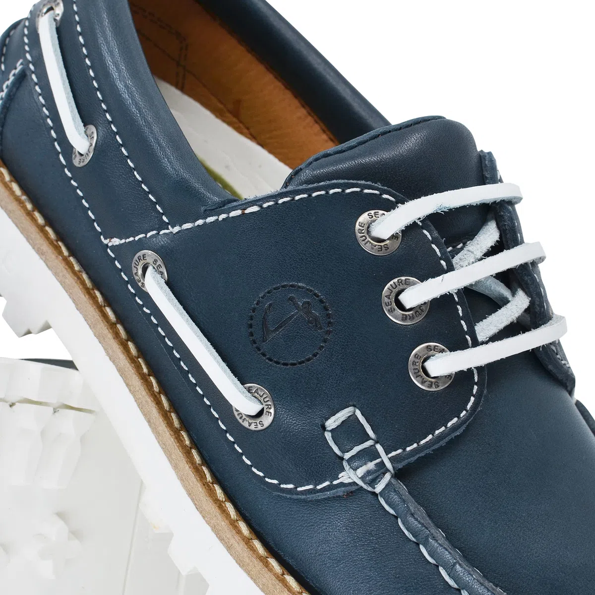Seajure Zapatos Náuticos de Mujer Sibang Cuero Azul Marino y Blanco