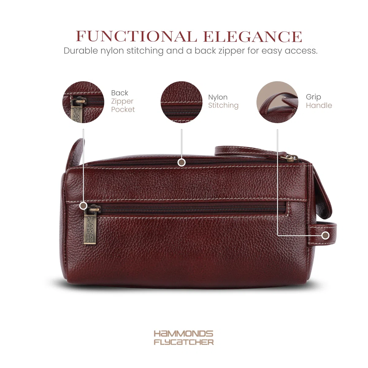 HAMMONDS FLYCATCHER Estuche unisex de piel auténtica unisex para adultos, kit de aseo de cuero, bolsa de aseo de viaje, organizador de higiene y aseo, cuero libre de crueldad animal y estuche cosido a