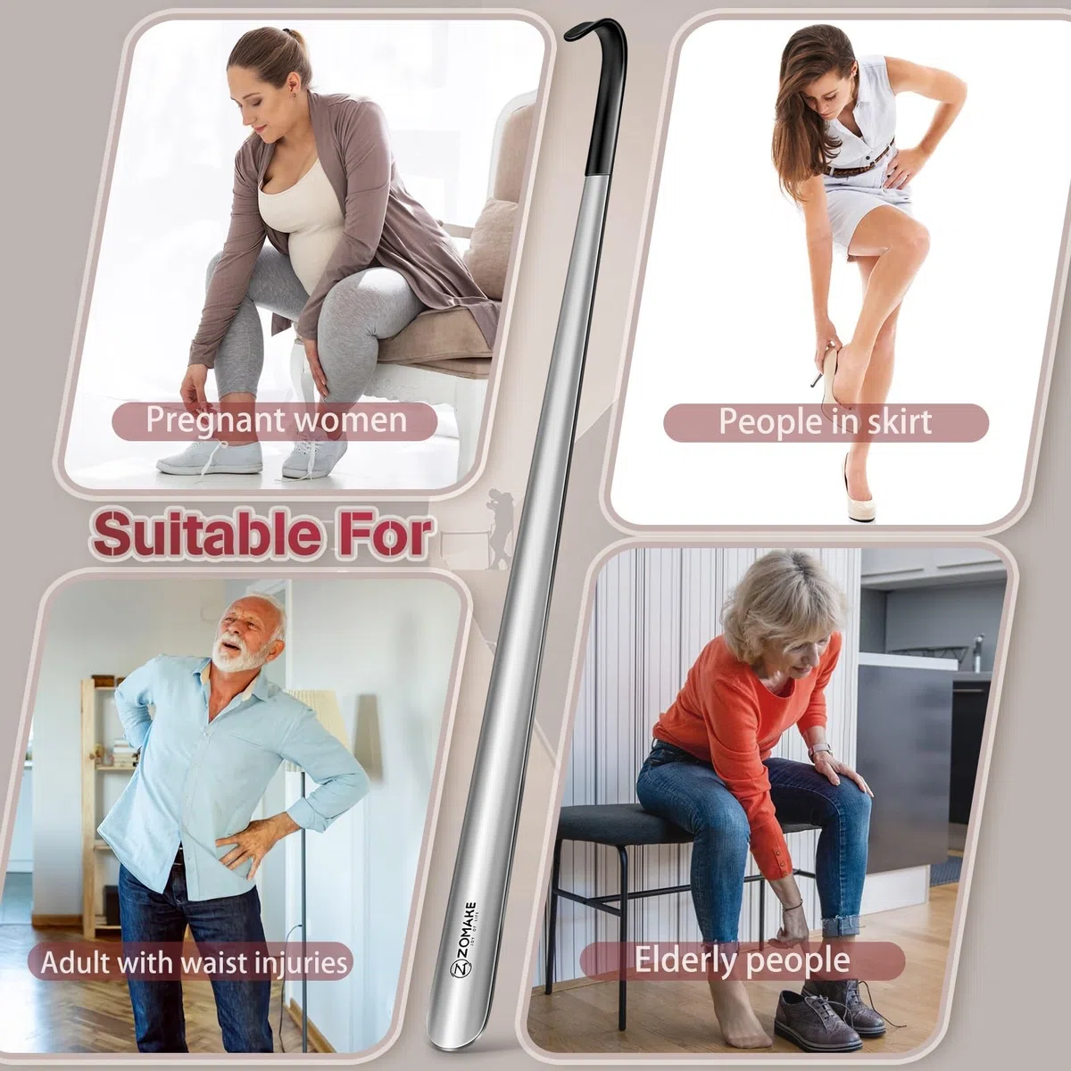 WNBFTTK Calzador Cuchara for zapatos de 72 cm, acero inoxidable, con mango extra largo, for personas mayores embarazadas, larga, fuerte y flexible, ayuda for levantar