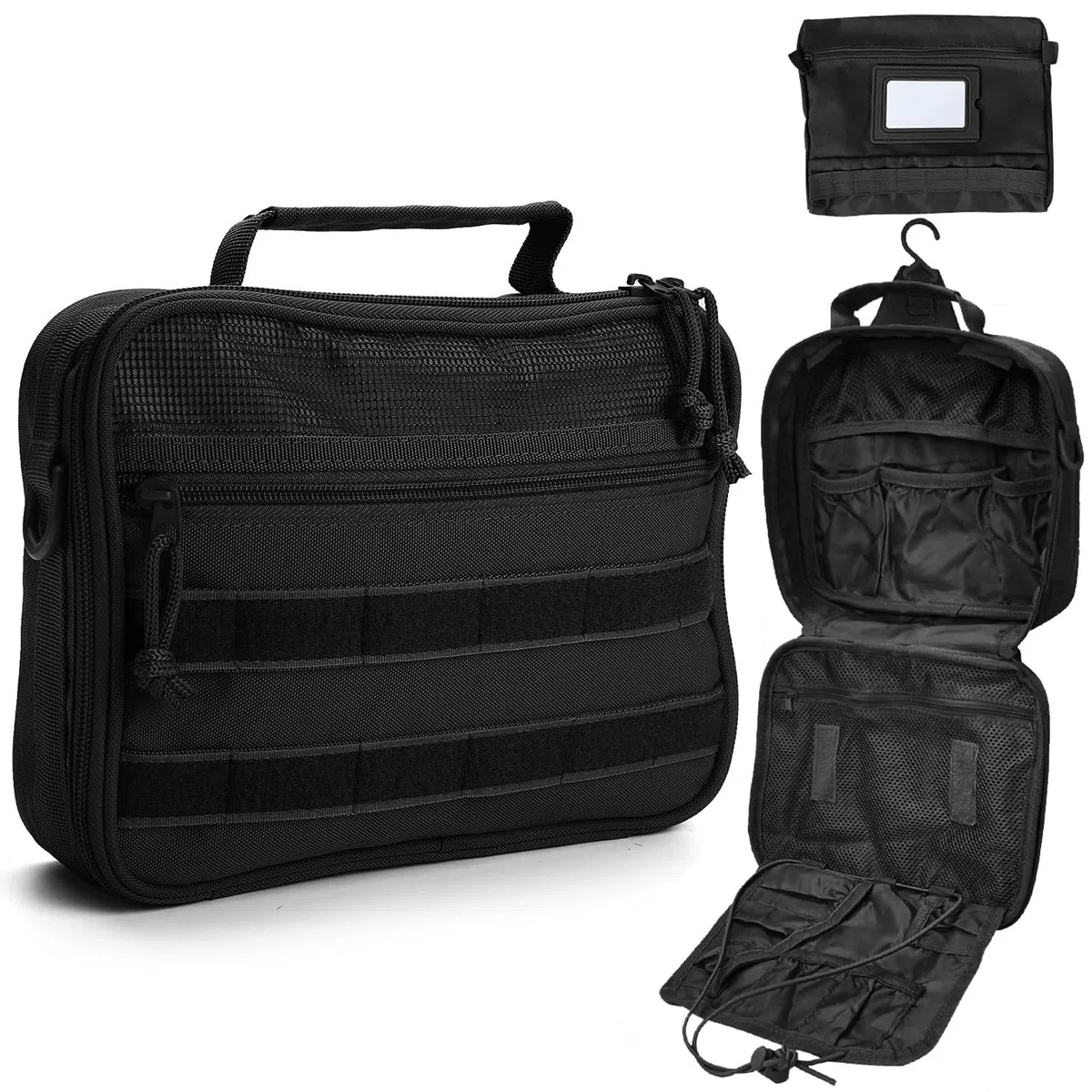 SUNRISING Neceser colgante para hombre, organizador de neceser de viaje, kit de aseo personal, bolsa de baño esencial de viaje para hombre, Negro, One Size, Táctica