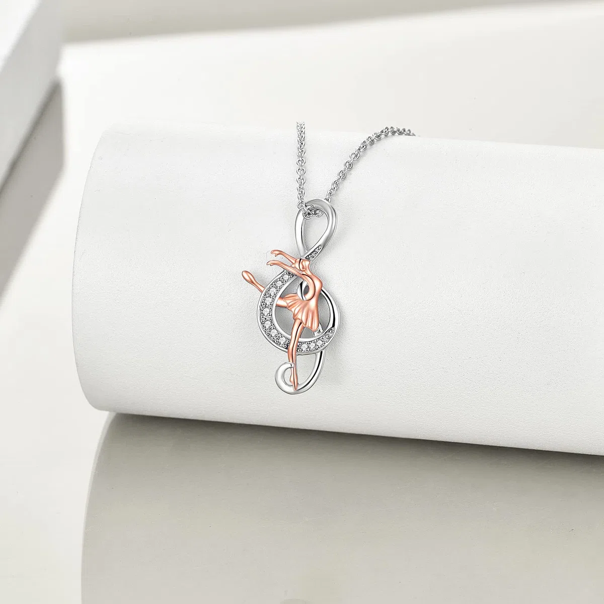YAFEINI Collar de ballet con notas musicales, regalos de gimnasia, plata de ley 925, colgante musical, joyería deportiva para mujer, bailarina, amante de la música, 1.01 x 0.50 Zoll, Plata esterlina