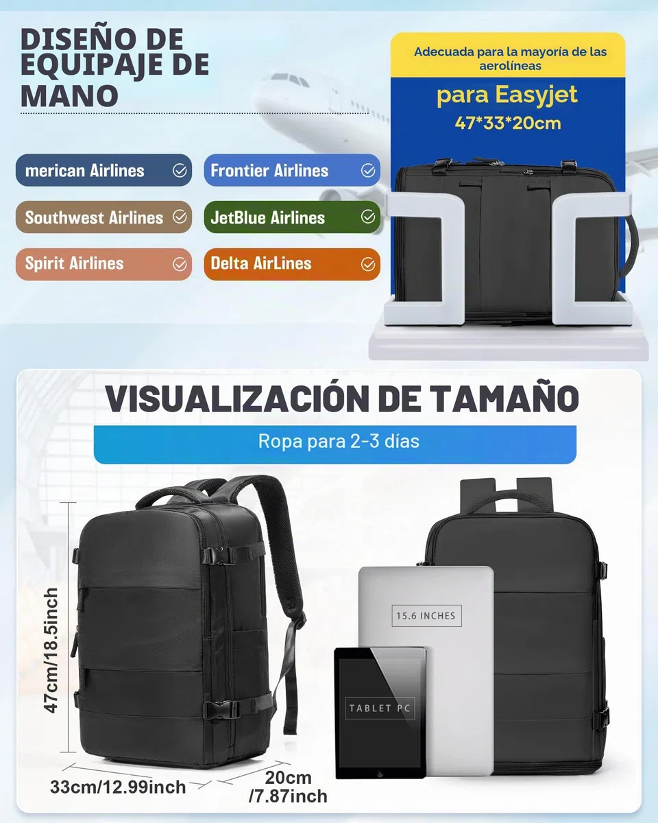 Mochila Cabina al Vacio Avion 45x36x20 Easyjet,Mochila Viaje Vacio con Bomba Equipaje de Mano Compresion al Vacio Mochila Portatil Hombre y Mujer,Negro